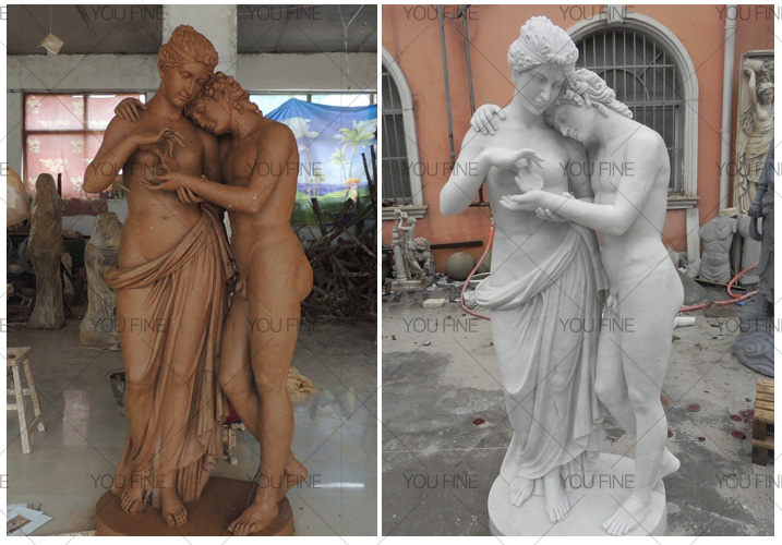 Clay mold and completed Cupid and psyche standing