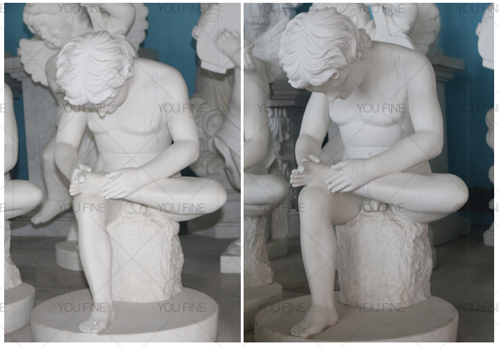 white marble Boy with thorn statue 