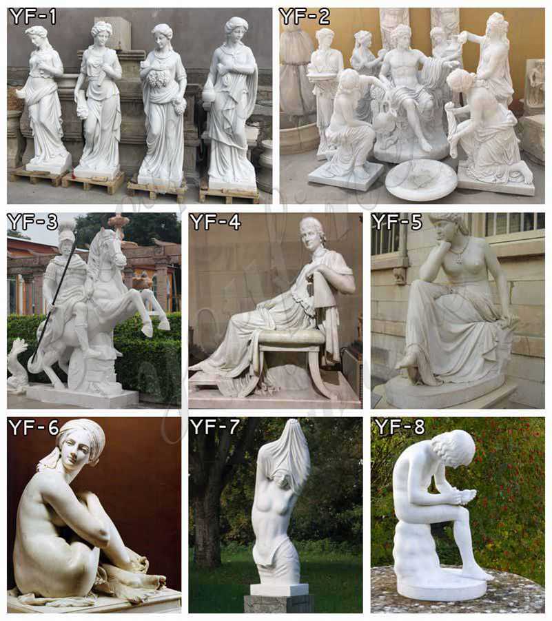 white marble warrior and horse statue