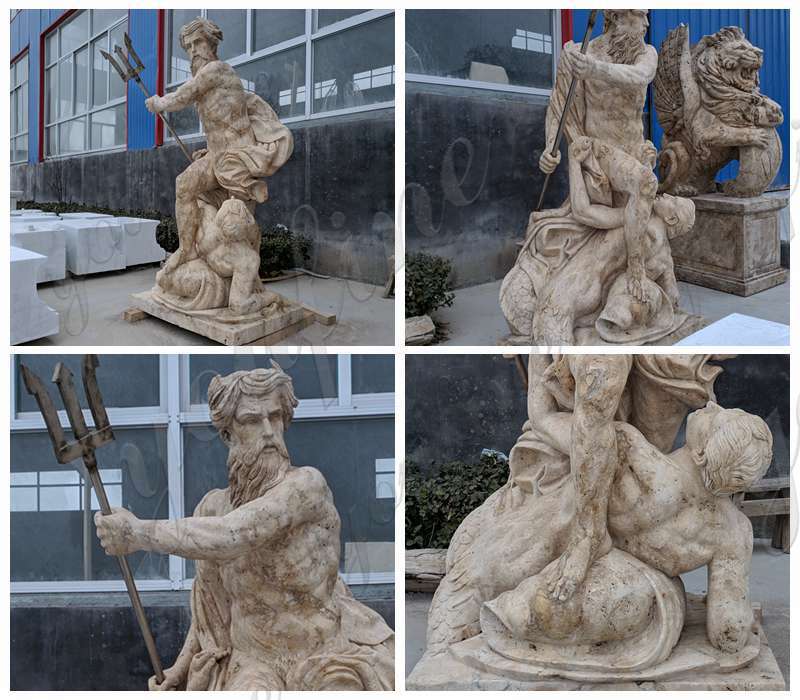 Classic Natural Marble Neptune Calming the Waves Statue
