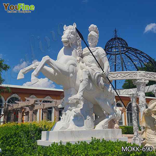 Hand Carved Large White Marble Warrior with Horse Statue for Sale